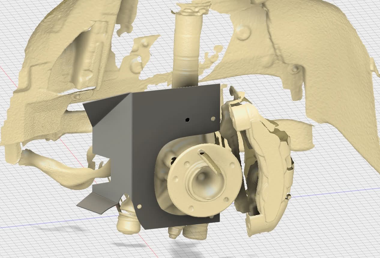 Deflector modeled at the hub against the 3D scan