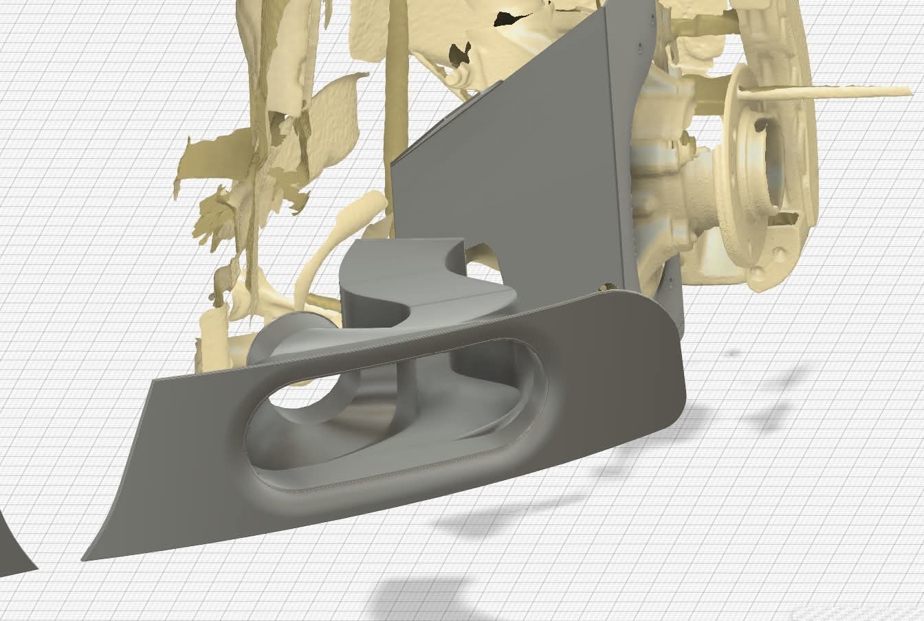 Front duct modeled against the 3D-scanned suspension