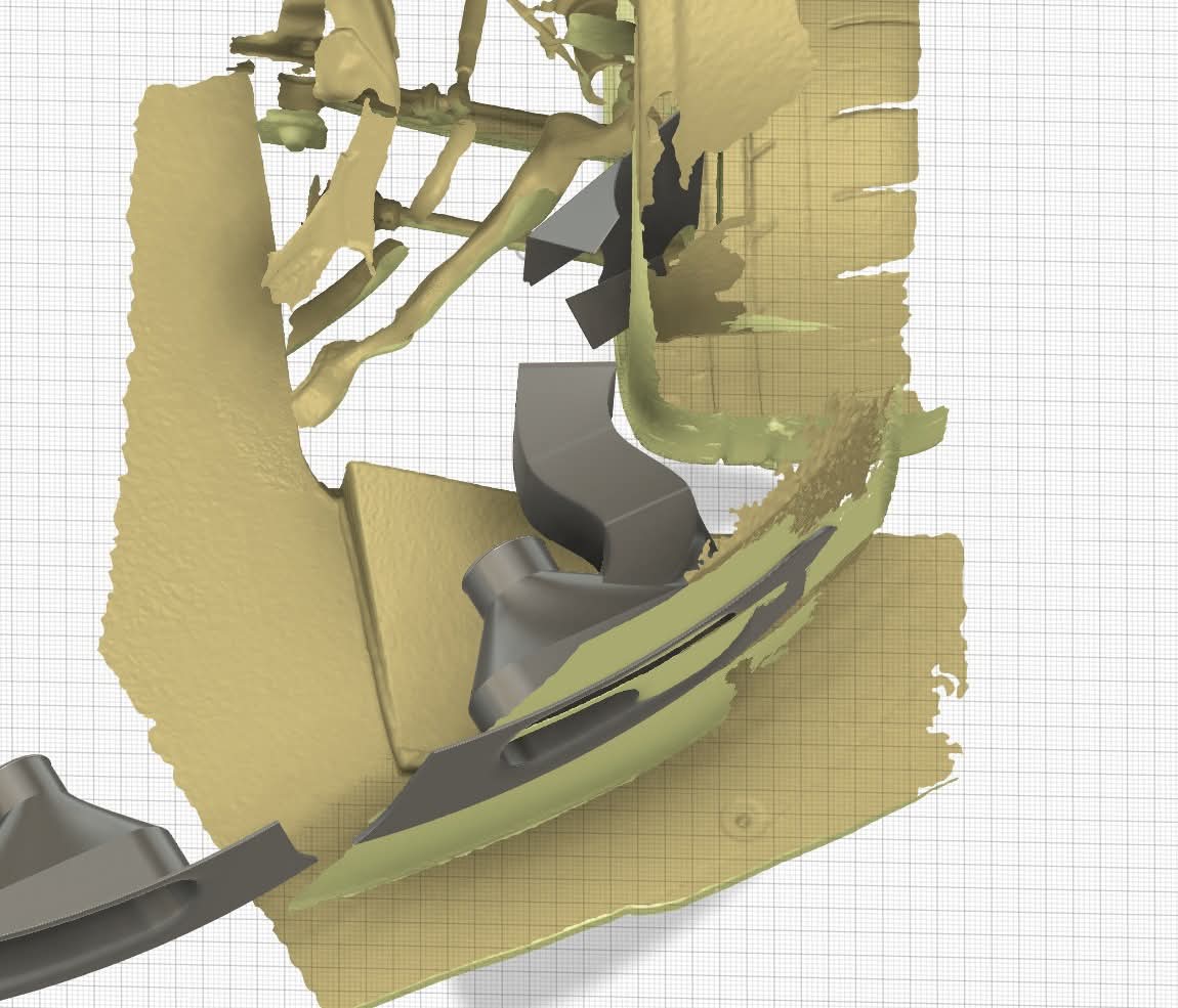 Rear duct modeled against the 3D-scanned rear end