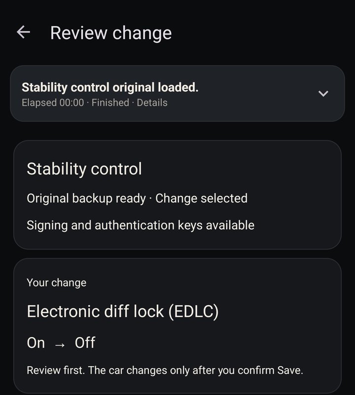 Review change for stability control: Electronic diff lock (EDLC), On to Off
