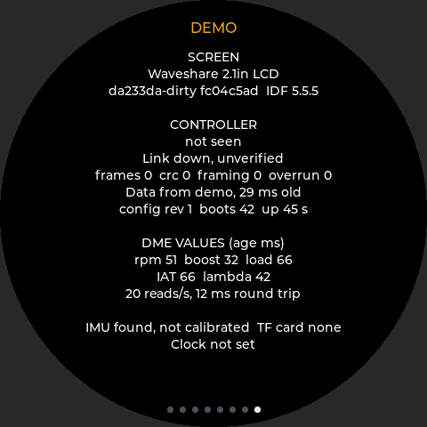 Info page listing builds, link state and DME value ages