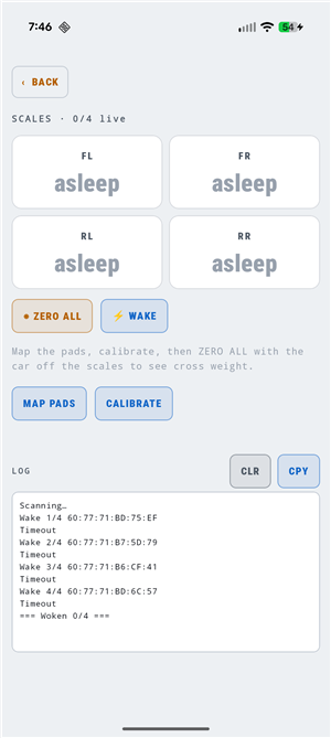 Scales setup screen