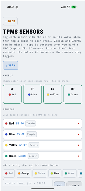 TPMS setup