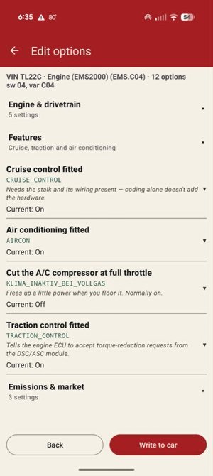 Edit options on the engine module (EMS2000)