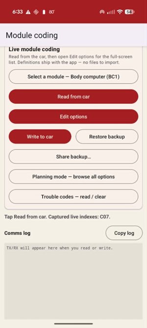 Hub before a session — empty comms log