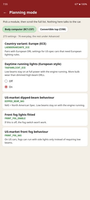 Planning mode — browse coding options offline