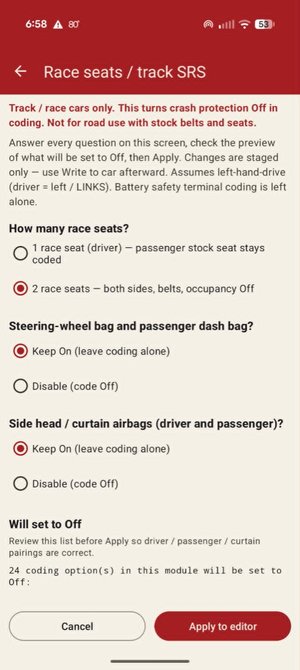 Race seats workflow — all questions on one screen