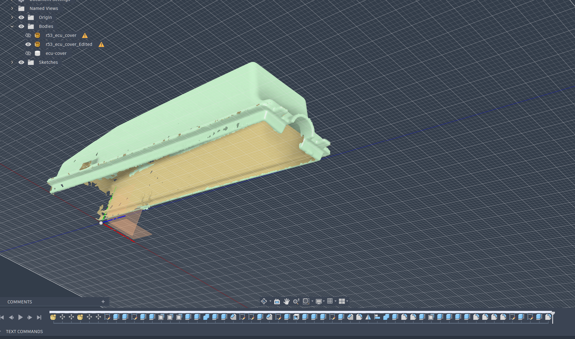 Fusion 360 — mesh scan reference for ECU cover