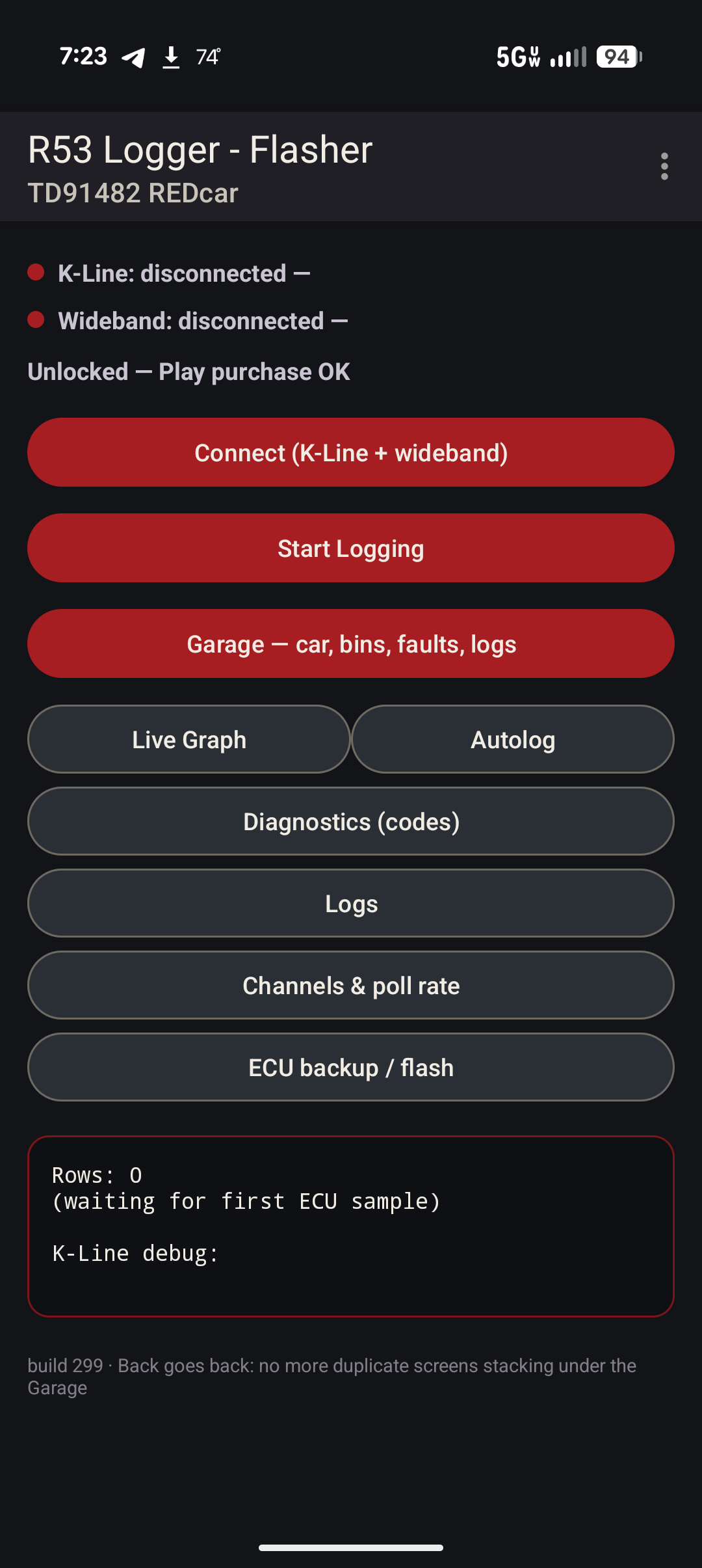 Main screen at build 299