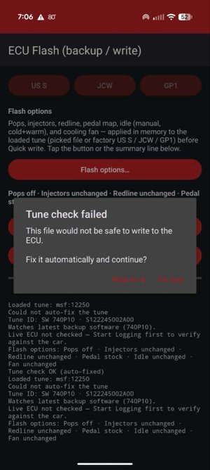 Tune check dialog before write