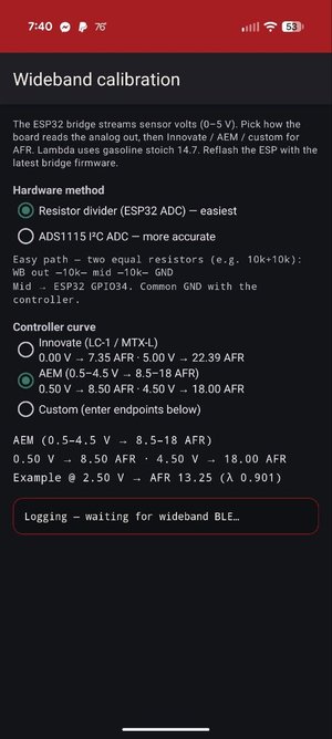 Wideband calibration — ESP32 bridge and controller curve