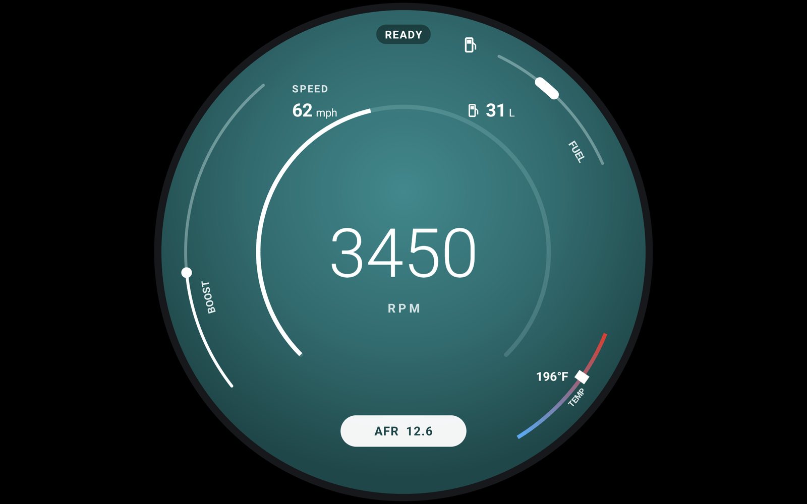 Round display dashboard styled on the current car