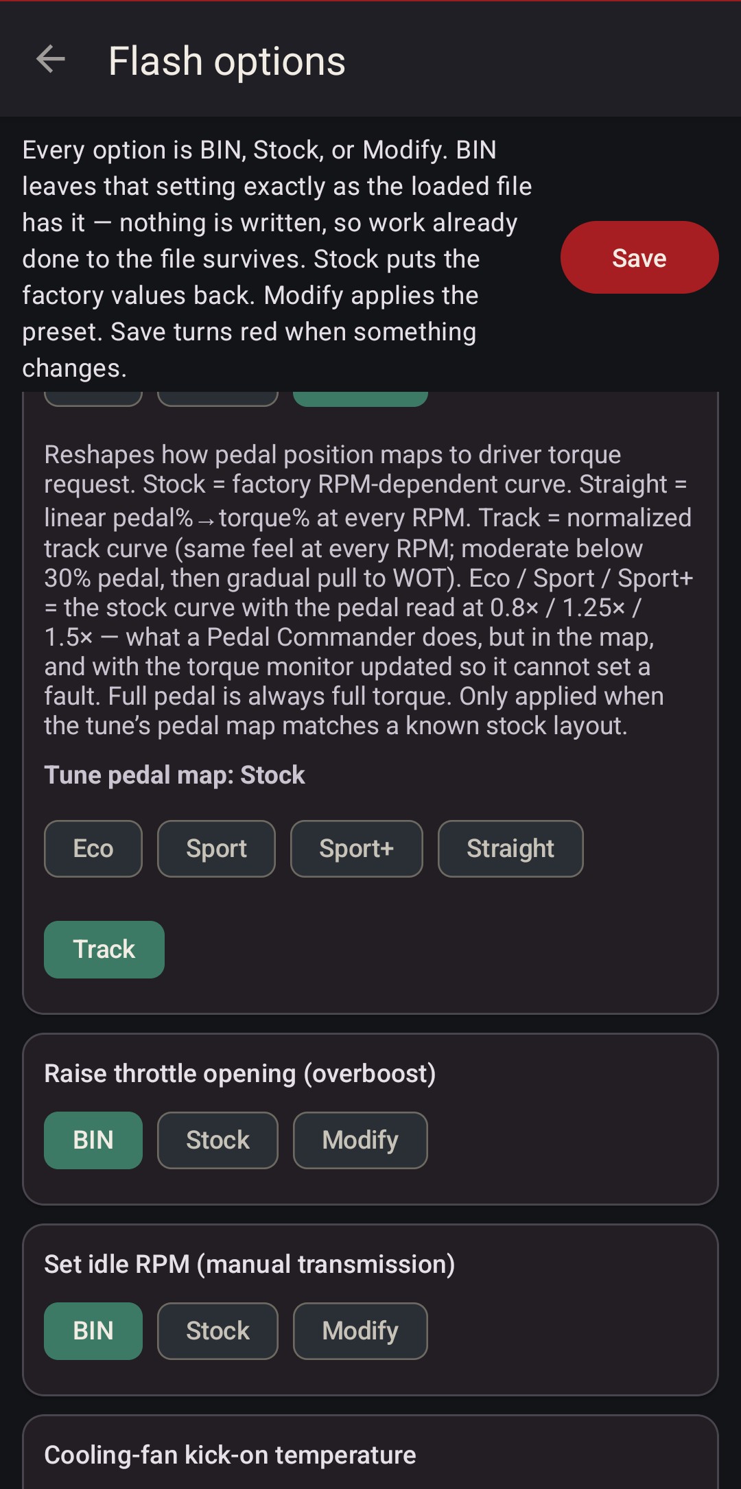 Throttle pedal remap presets