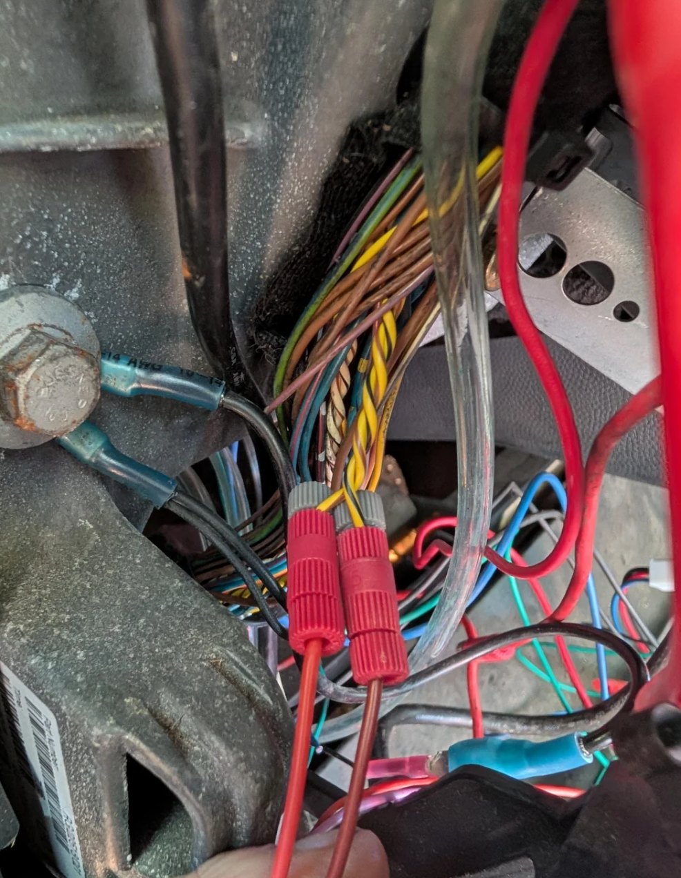 Posi-Taps on the switched feed behind the R53's dash end panel