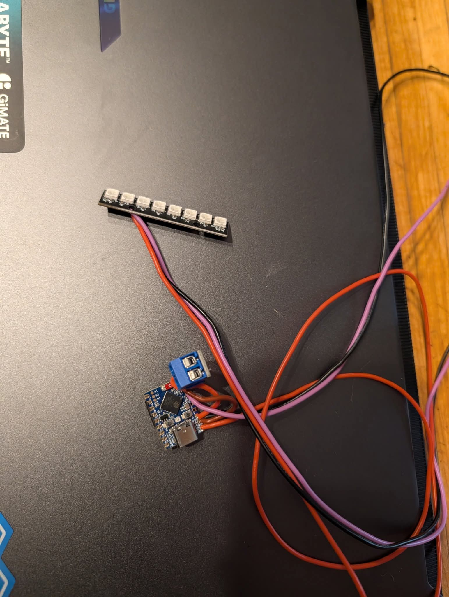 Shift light electronics — ESP32 mini and 8-LED WS2812B stick