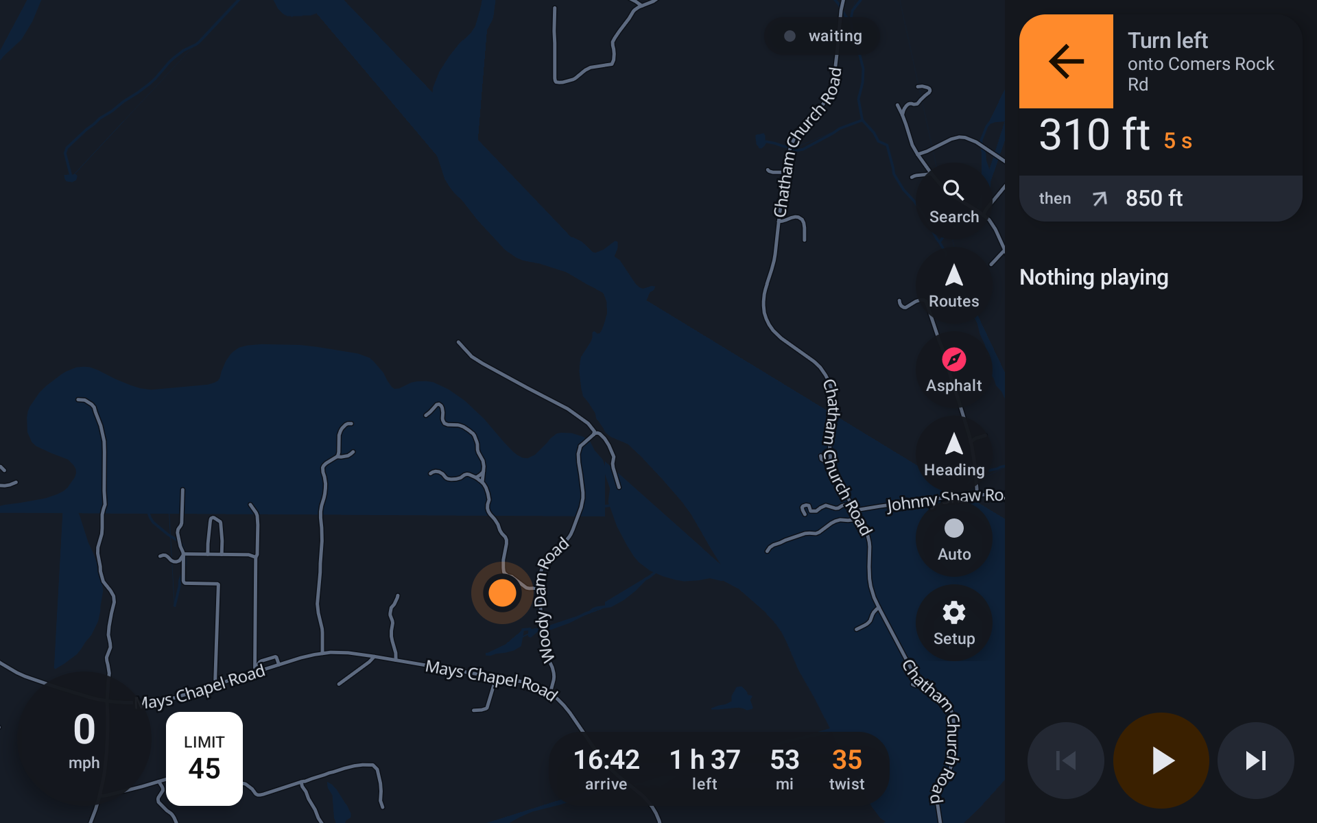 Night map showing labelled back roads around Chatham Church Road