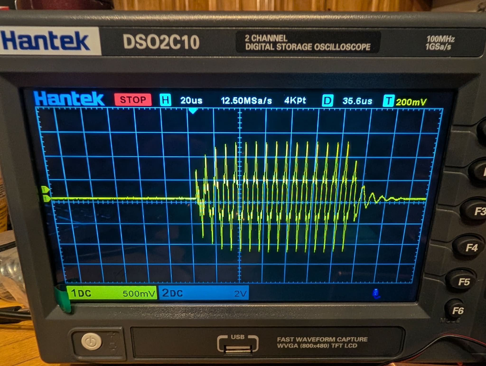 Hantek scope — 125 kHz TPMS LF wake burst