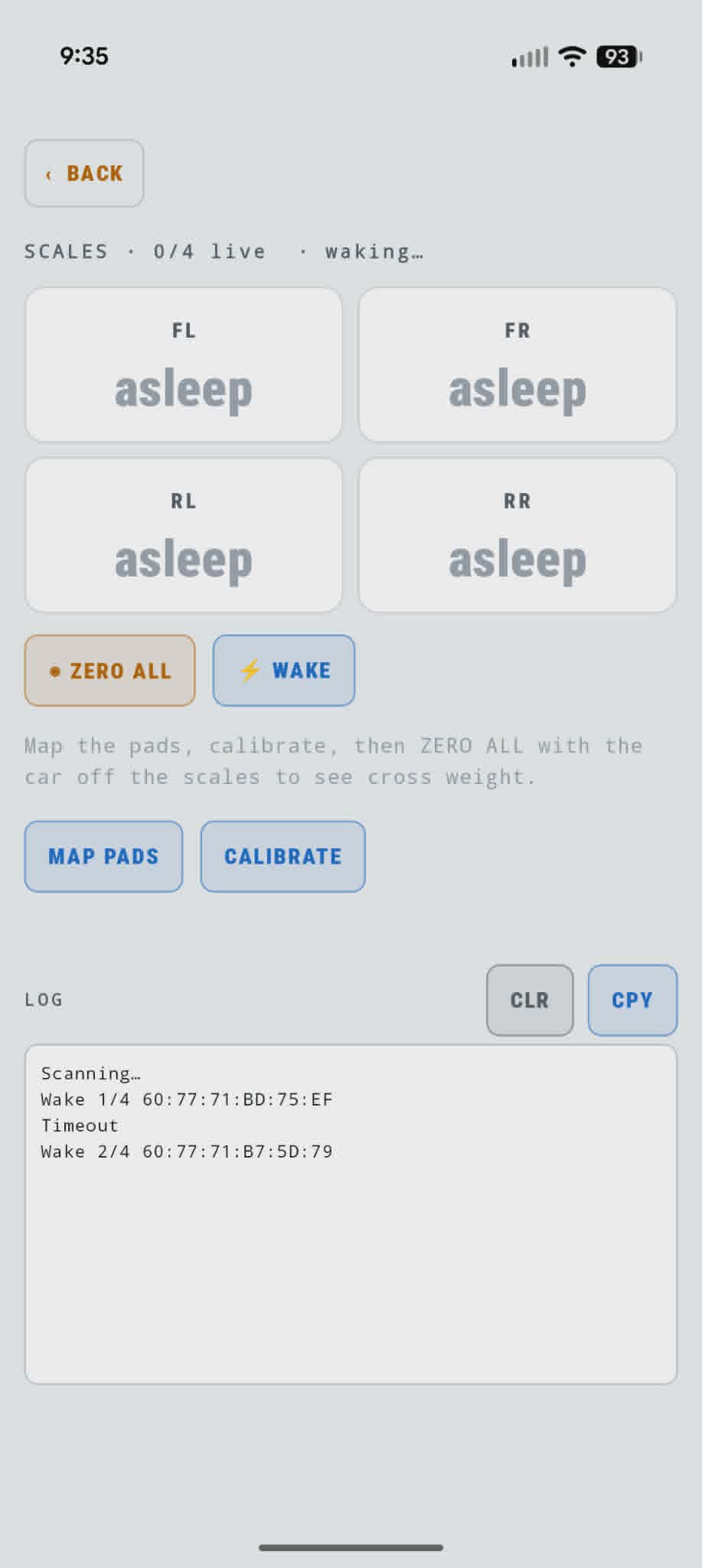 ProForm scales wake and map screen