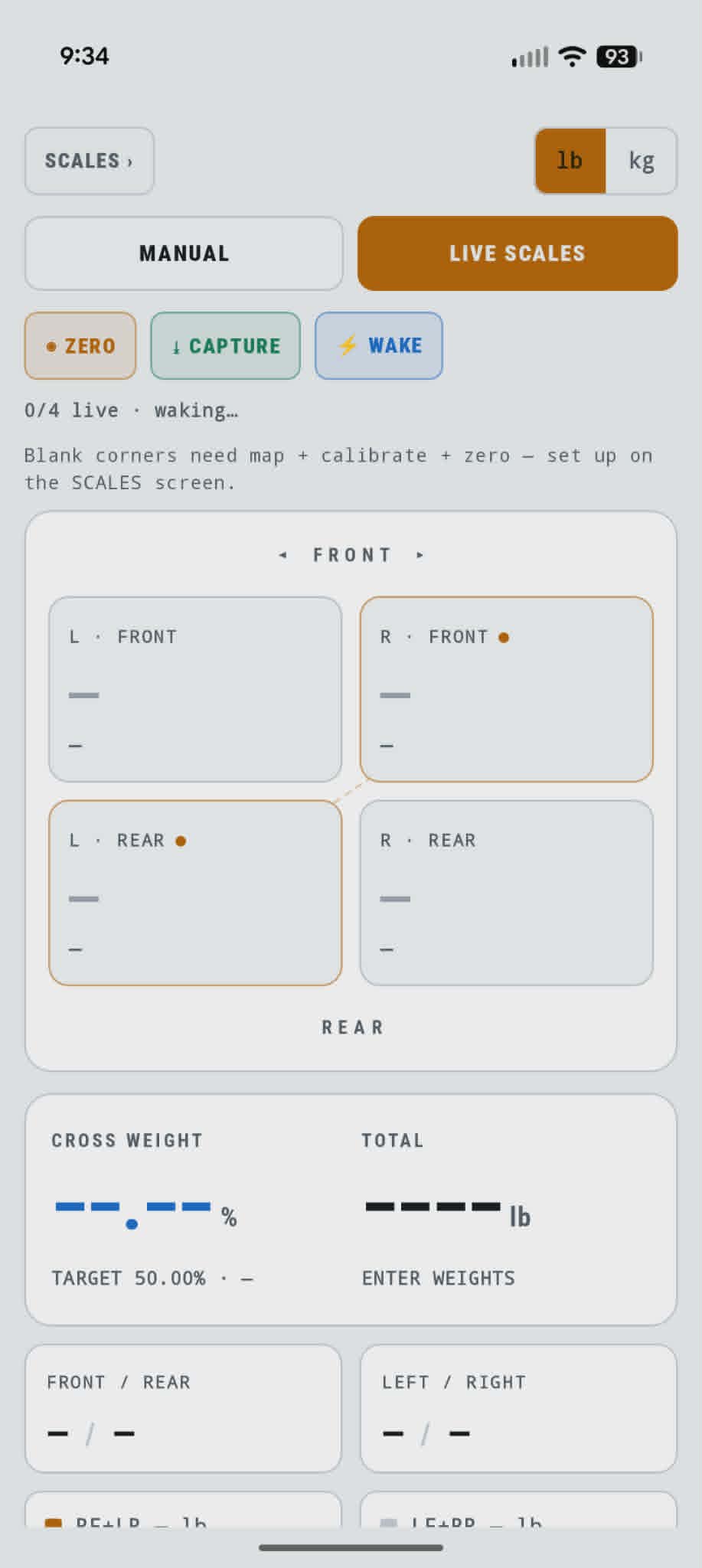 Live corner weights from four scale pads