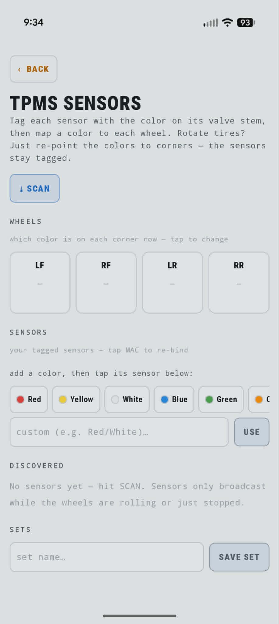 TPMS sensor mapping by color tag