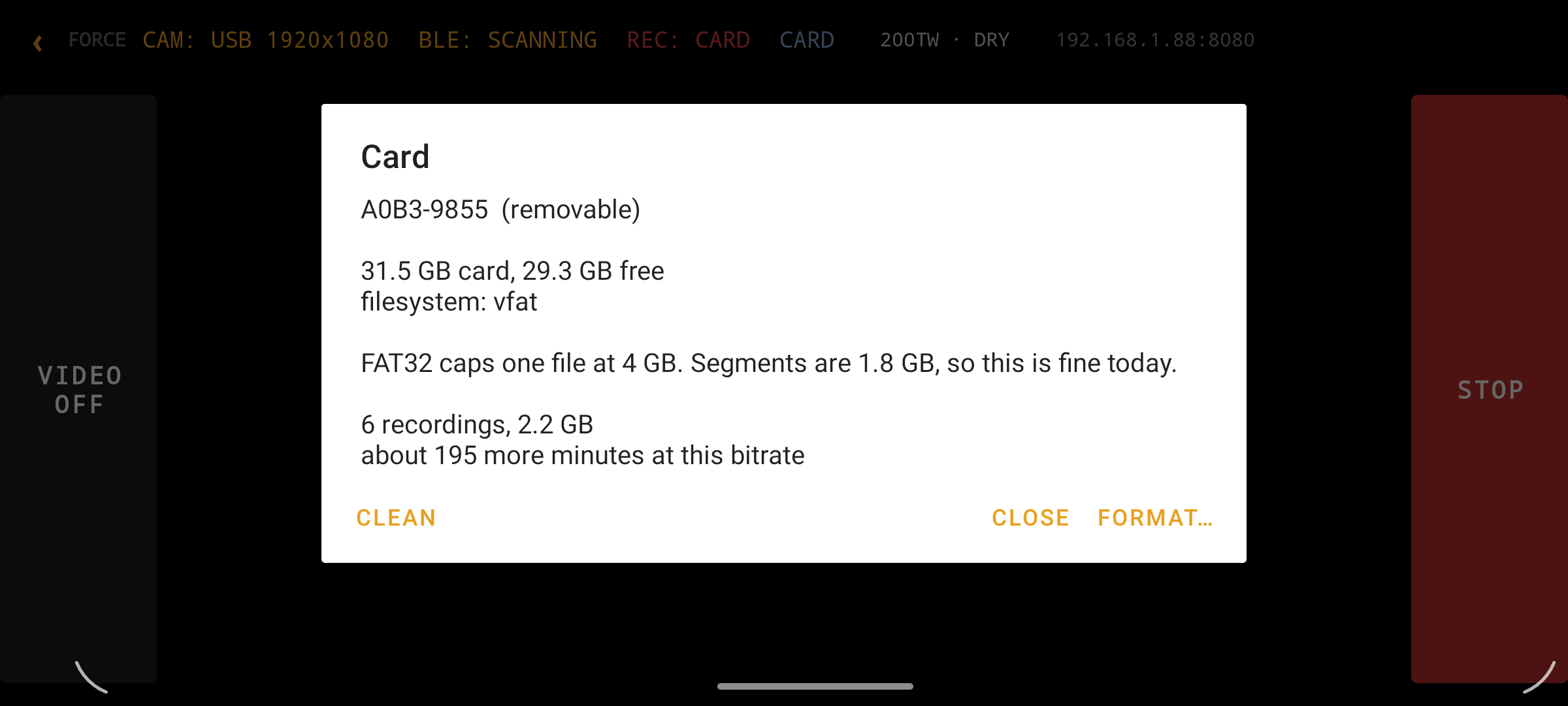 The card menu on the phone